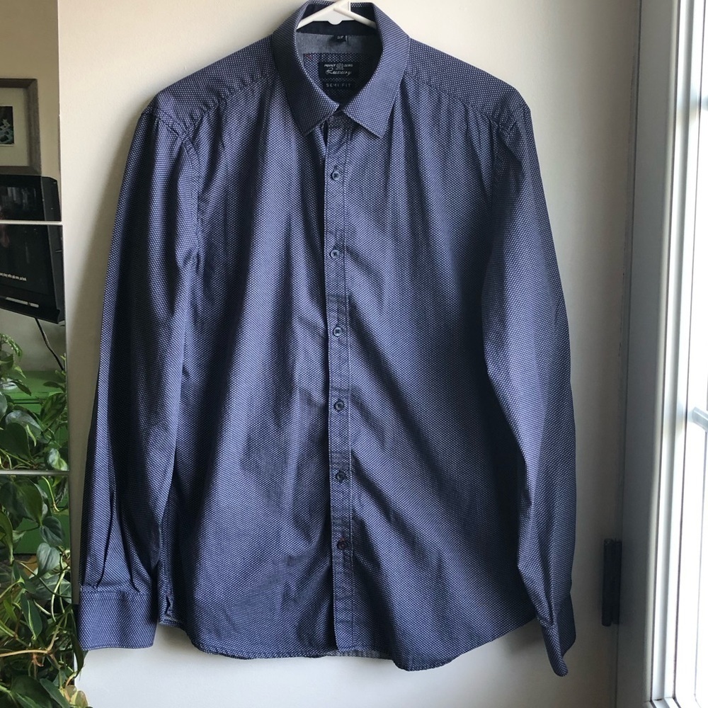 Point Zero Luxury blue polka dot button shirt